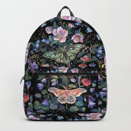 Moon Moth Mushroom Backpack | Nature, Flowers, Moonmoth, Green, Witch, Foliage, Garden, Night, Mushrooms, Illustration 