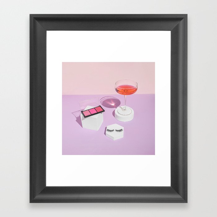 Pastel pink drink and make-up palette Framed Art Print