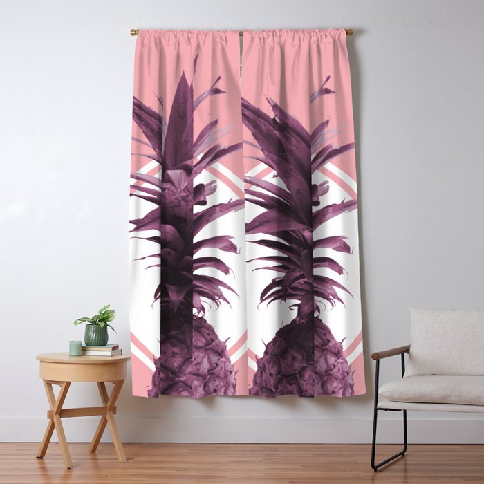 Pineapple Print Tropical Wall Art Botanical Poster Purple Minimal Modern Blackout Curtain By Grafiikka