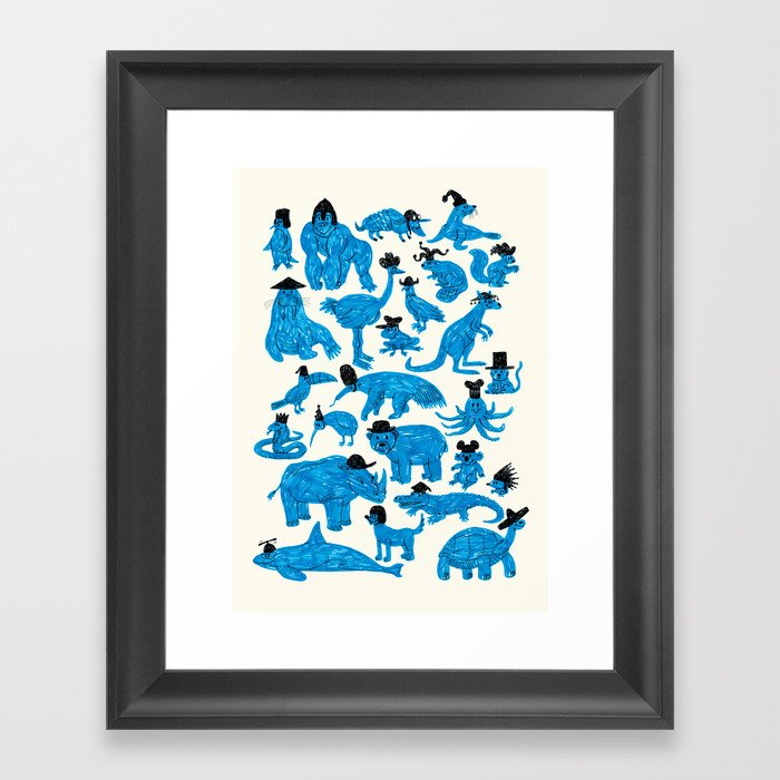Blue Animals Black Hats Framed Art Print