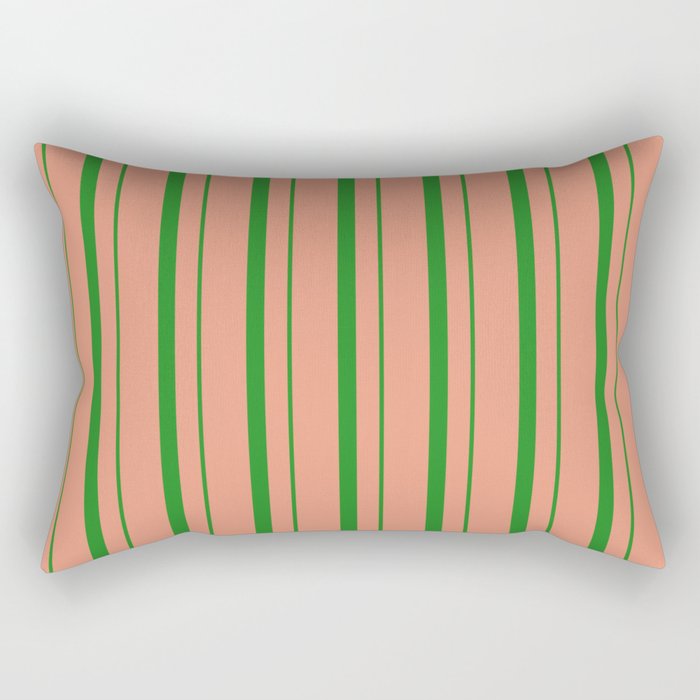 Dark Salmon & Forest Green Colored Lines Pattern Rectangular Pillow