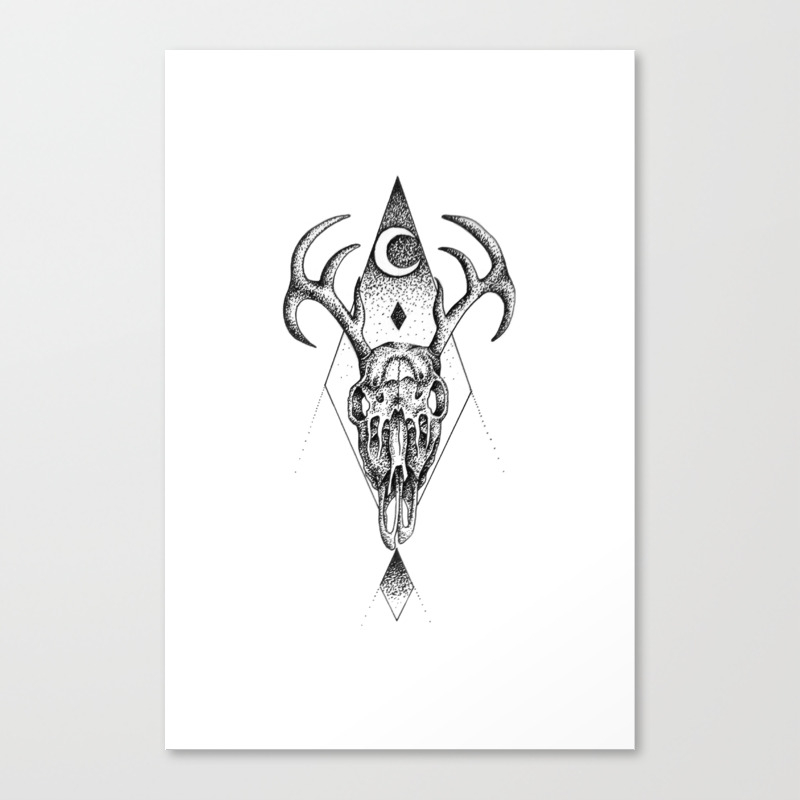 Geometric Dot Work Deer Skull Canvas Print By Kathryn Yates1
