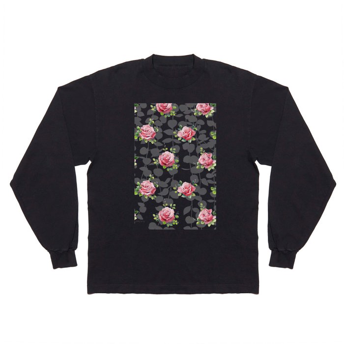 Rose and Eucalyptus Pattern Long Sleeve T Shirt