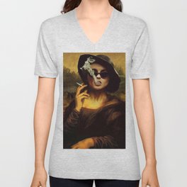  Mona Lisa by Leonardo Da Vinci feat. actress Helena Bonham Carter V Neck T Shirt