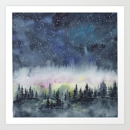 Starry Night over woodlands Art Print