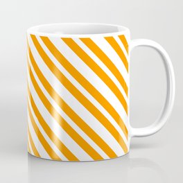 [ Thumbnail: White & Dark Orange Colored Stripes/Lines Pattern Coffee Mug ]
