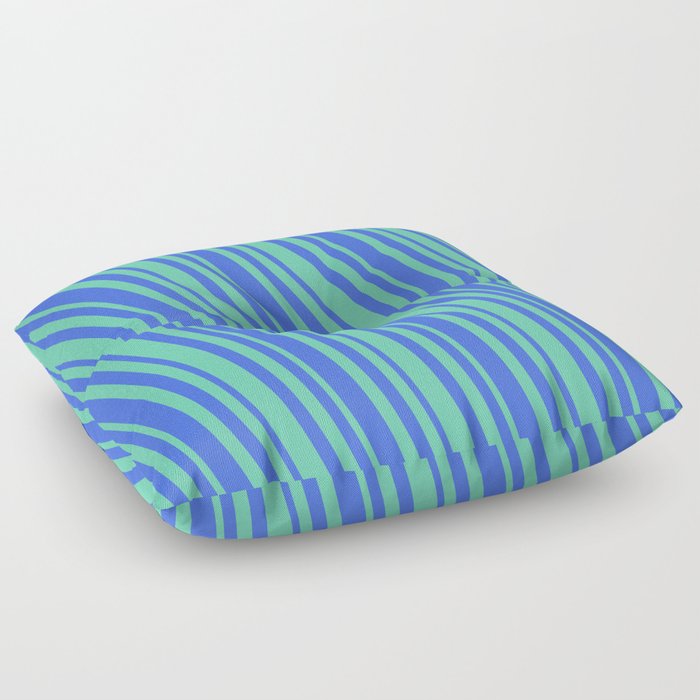 Royal Blue and Aquamarine Colored Stripes/Lines Pattern Floor Pillow