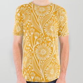 Saffron Coneflowers All Over Graphic Tee | Bohemian, Handdrawn, Mustard, Digital, Meadow, Ink Pen, Autumn, Flower, Wildflowers, Floral 