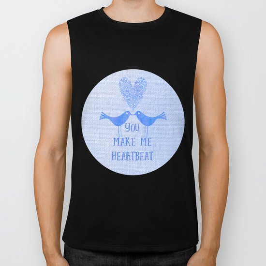 Heartbeat love birds blue Biker Tank