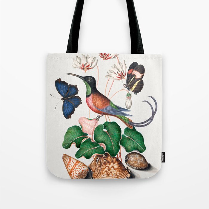 Crimson topaz hummingbird, Cyclamen, Red Postman and shells from the Natural History Cabinet of Anna Blackburne  Tote Bag