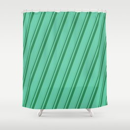 [ Thumbnail: Sea Green and Aquamarine Colored Lines/Stripes Pattern Shower Curtain ]