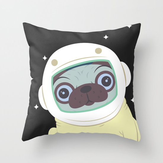 Pug in Space Throw Pillow
