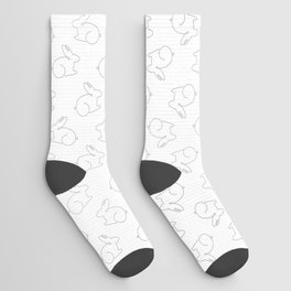 Black and white one line minimalistic bunnies Socks