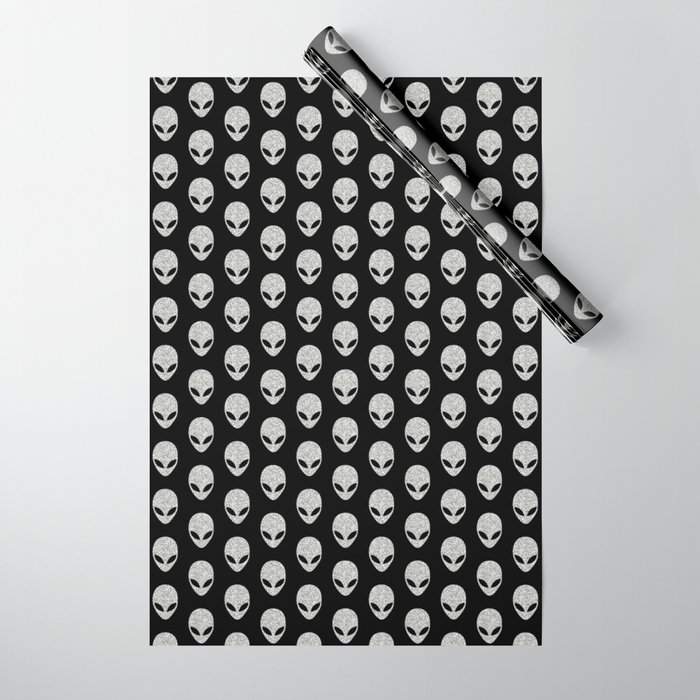 Glitter Grey Aliens Wrapping Paper