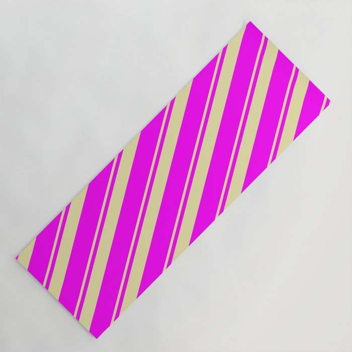 Pale Goldenrod & Fuchsia Colored Stripes/Lines Pattern Yoga Mat