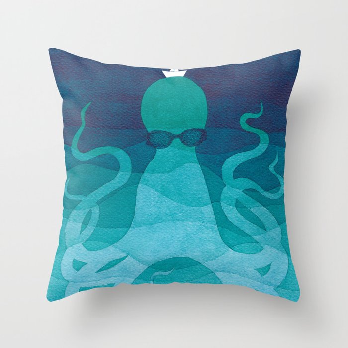 Octopus, sea creature, animals, ocean watercolor teal blue Throw Pillow