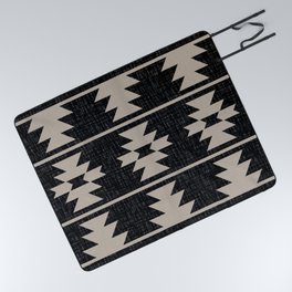 Southwestern Pattern 129 Black and Linen Picnic Blanket