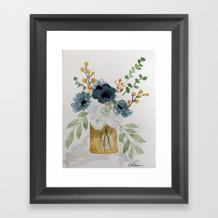 Flowers in Vase Blue I Framed Art Print