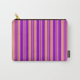 [ Thumbnail: Dark Salmon and Dark Violet Colored Lined/Striped Pattern Carry-All Pouch ]