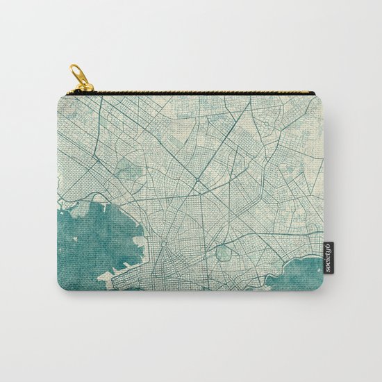 Montevideo Map Blue Vintage Carry-All Pouch