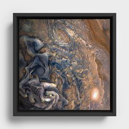 Swirling Clouds of Planet Jupiter Close Up from Juno Cam Framed Canvas