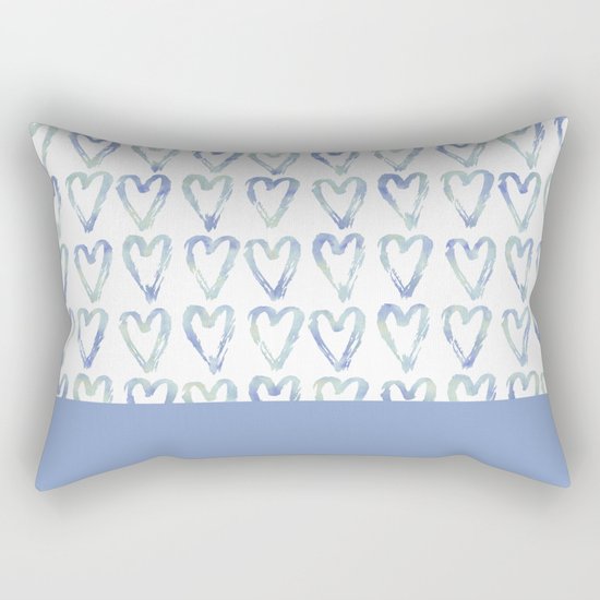 Heart Pattern Blue Rectangular Pillow