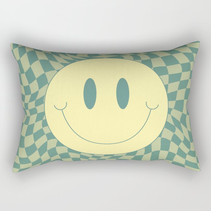 Yellow green smiley wavy checker Rectangular Pillow