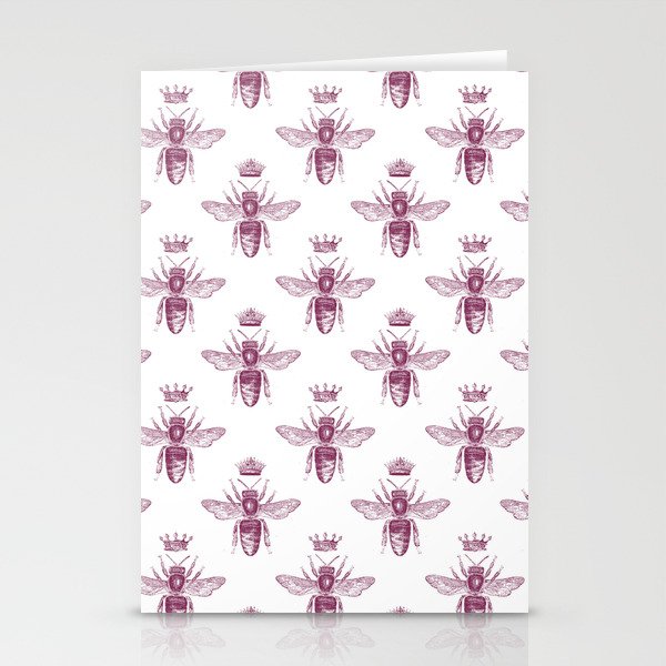 Vintage Burgundy Queen Bees Pattern Stationery Cards