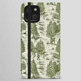 Bigfoot / Sasquatch Toile de Jouy in Forest Green iPhone Wallet Case