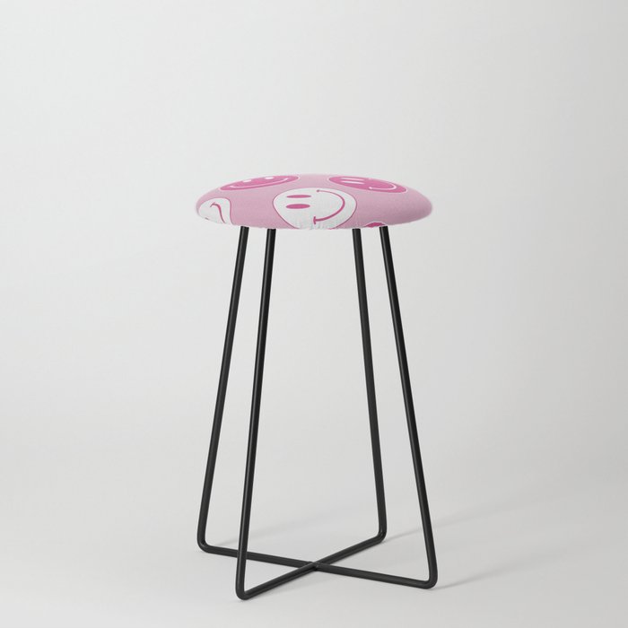 Large Pink and White Smiley Face - Preppy Aesthetic Decor Counter Stool