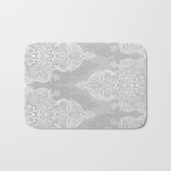 Lace & Shadows 2 - Monochrome Moroccan doodle Bath Mat