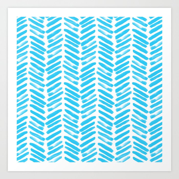 Simple Teal and white handrawn chevron - horizontal - for your summer Art Print