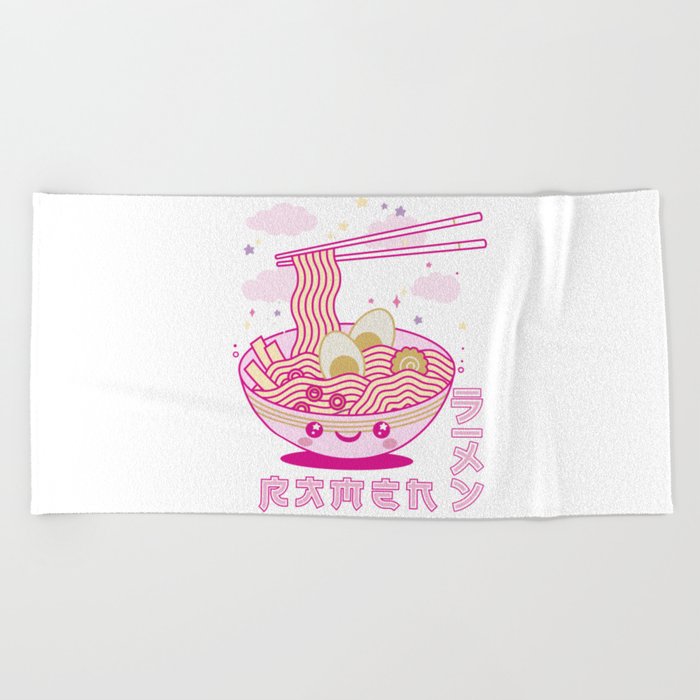 Cute Kawaii Anime Ramen Noodles Soup Japanese Aesthetic Beach Towel