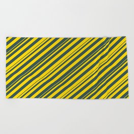 [ Thumbnail: Dark Slate Gray and Yellow Colored Lined Pattern Beach Towel ]