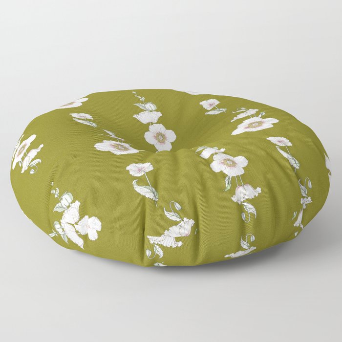 Vintage Cottage Pattern in Olive Green Floor Pillow