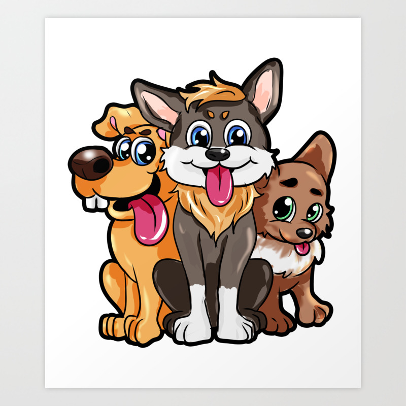 3 Cute Dogs Puppies Cartoon Happy Animal Present Art Print By Moonpie90 Society6
