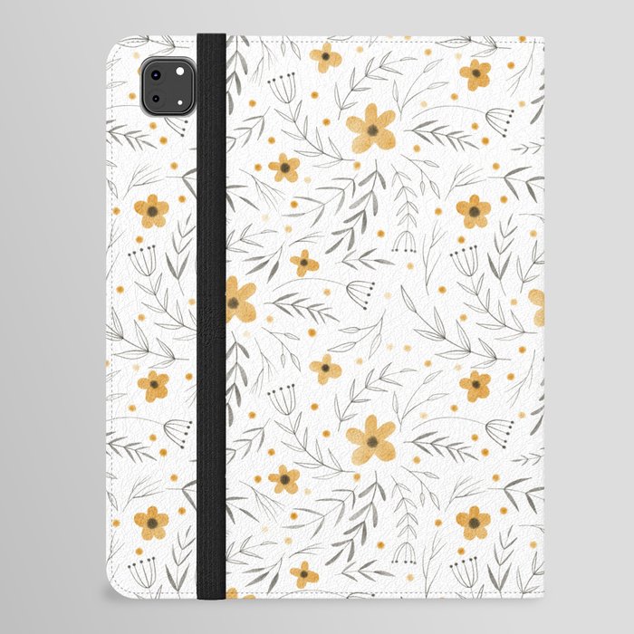 Watercolor pattern with abstract tiny yellow flowers iPad Folio Case