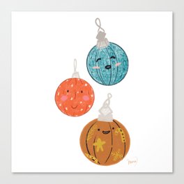 Three cute christmas ornements pencil colored Canvas Print