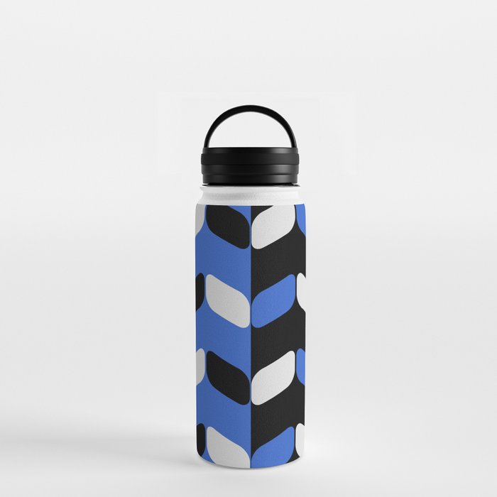 Vintage Diagonal Rectangles Black White Blue Water Bottle