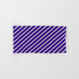 [ Thumbnail: Light Pink & Blue Colored Stripes/Lines Pattern Hand & Bath Towel ]
