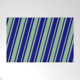 [ Thumbnail: Dark Sea Green & Blue Colored Striped/Lined Pattern Welcome Mat ]