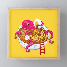 Bowl of ramen with octopus taking a bath Framed Mini Art Print