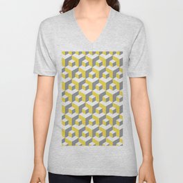 Colors of year 2021 illuminating yellow and ultimate gray seamless isometric pattern. Grey, white and yellow abstract endless isometric background. Seamless geometric pattern. illustration V Neck T Shirt