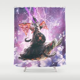 Lazer Warrior Space Cat Riding Turtle With Pizza Shower Curtain