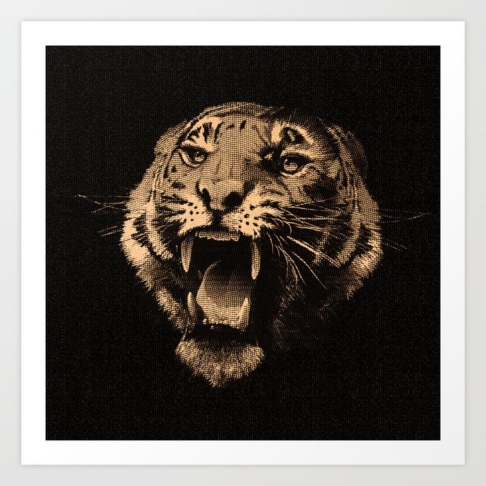Vintage Tiger In Black Art Print By Chiccabesso