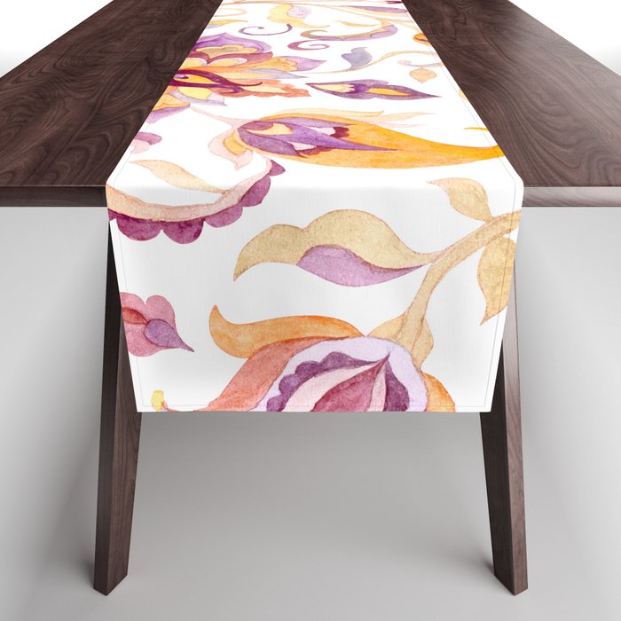 Exotic Oriental Chintz Peach Pink Floral Pattern Table Runner