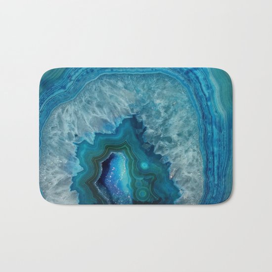 Blue faux druse crystal quartz gem gemstone geode mineral stone science specimen photograph hipster Bath Mat