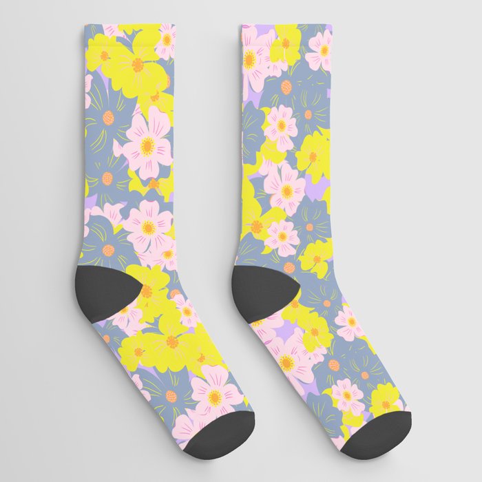 Pastel Spring Flowers Mini Lilac Socks
