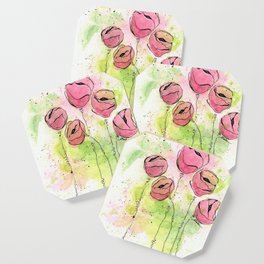 Pink and Green Splotch Flowers Coaster
