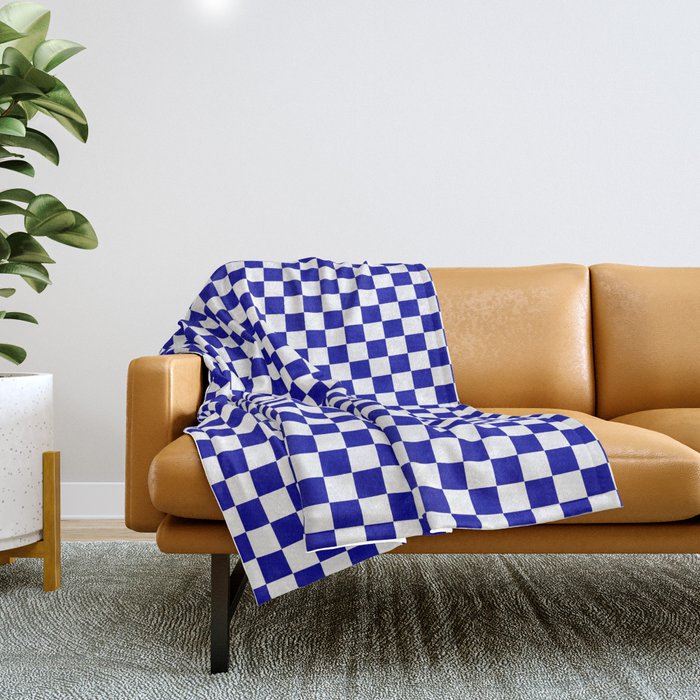 Marine Blue and White Check - more colors Throw Blanket